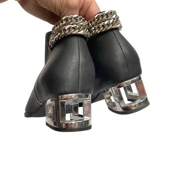 Jeffrey Campbell Sergio Boots Black Leather Chain Zipper Metal Heel booty sz 11 - Picture 4 of 16